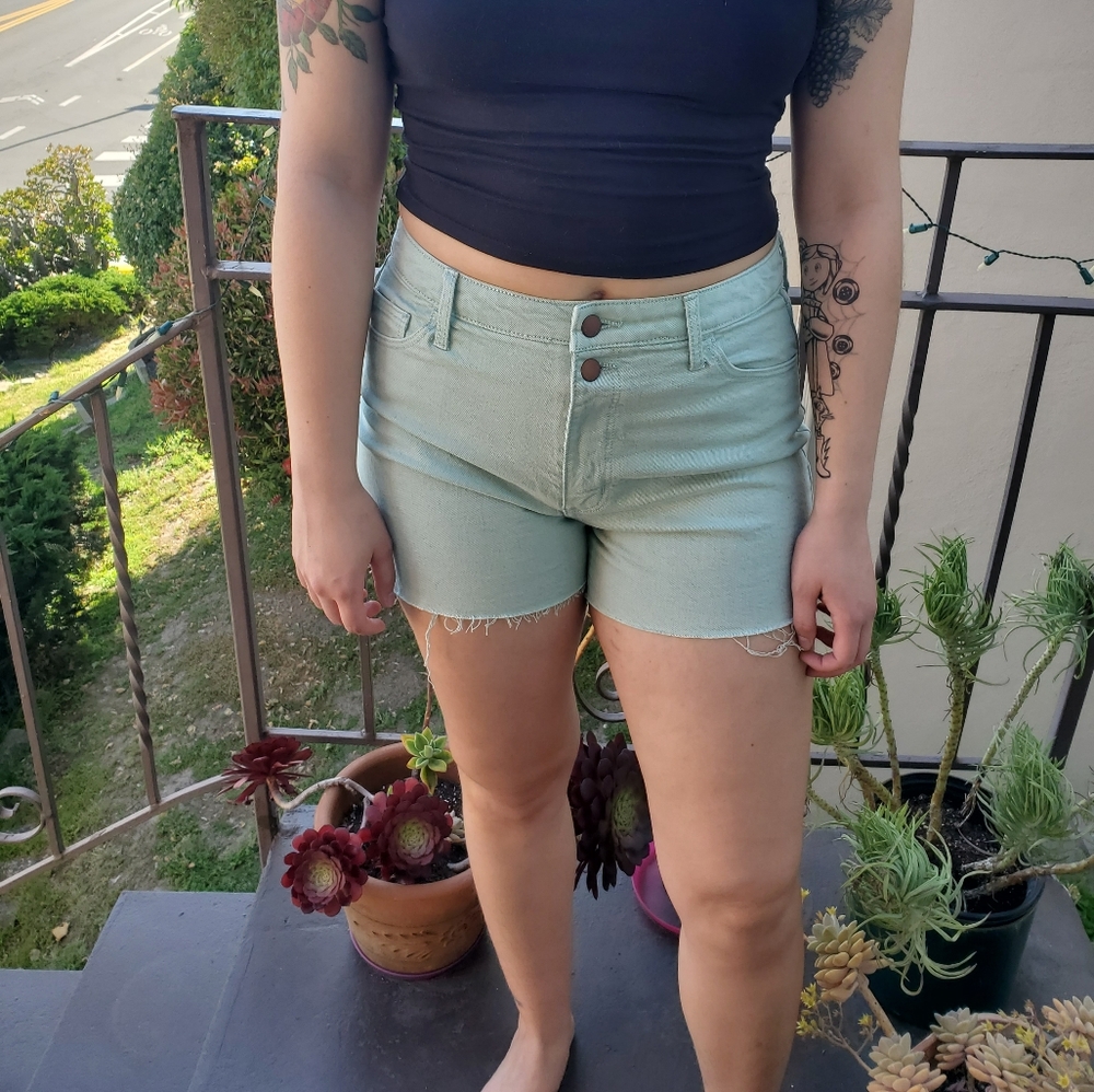 Mint green denim shorts